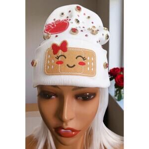 Nurse Beanie White design with Heart, Band-aid and red, clear, black rhinestone